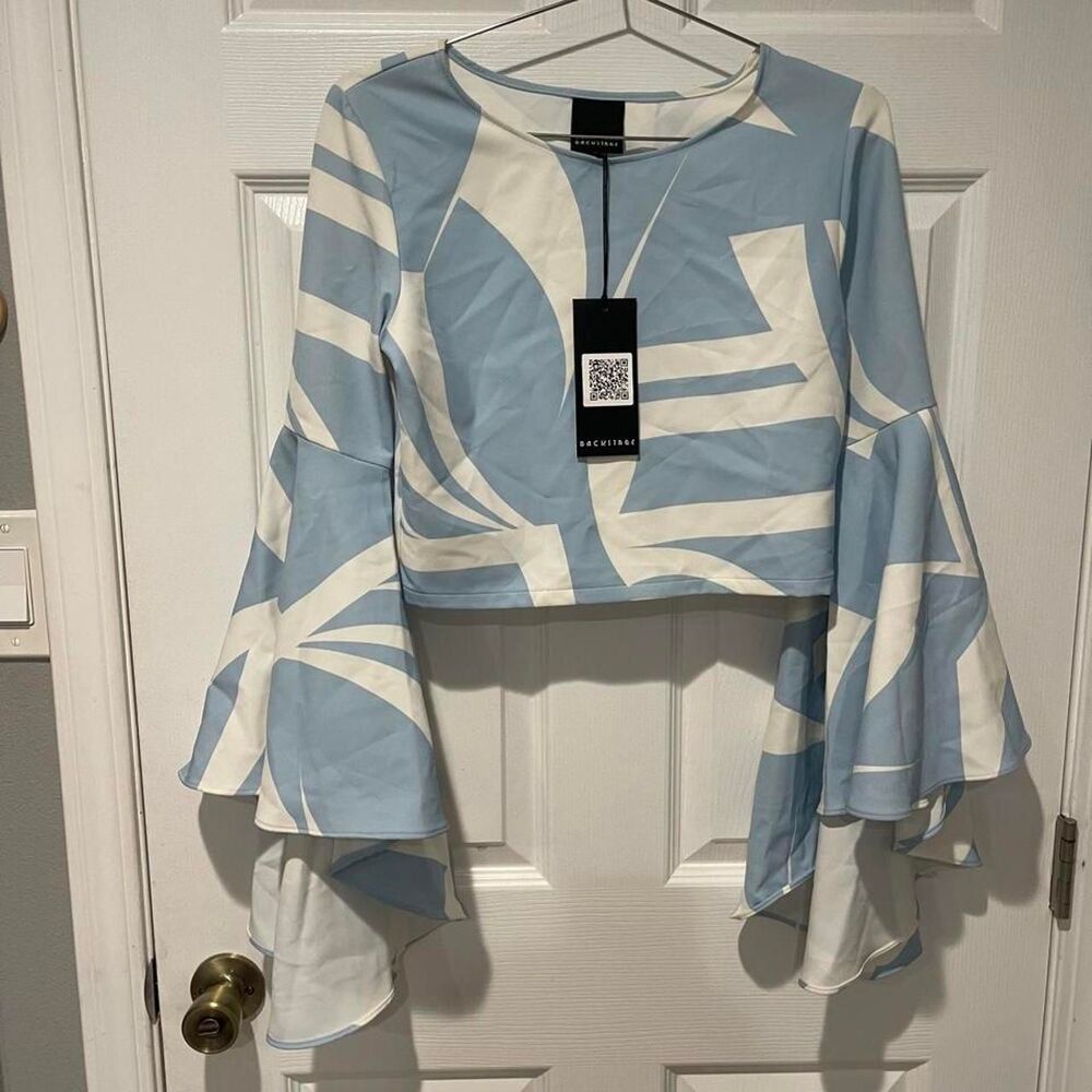 Backstage blue and white crop top with bell sleeves - Picture 5 of 6